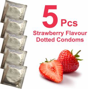 eyurva Strawberry Flavour Dotted Condoms 5 Pcs. Condom Condom Condom