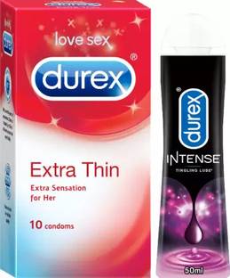 DUREX Extra Thin Condom 10s and Lube Intense Lubricant Gel Condom