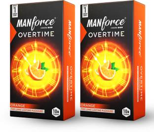 MANFORCE 3 In 1 Condoms (Ribbed, Contour, Dotted), Overtime Orange Flavoured- 10 Pieces Condom