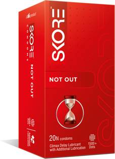 SKORE NotOut Condoms | Climax Delay Lubrication | 1500+ Dots | 20 Sheets | Pack of 1 Condom