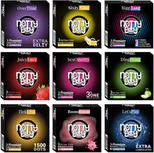 NottyBoy Dotted Combo Pack Condom - Thinnest, Ribbed, 4 in 1, Plain, Extra Time Condom