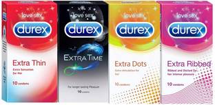 DUREX Exta thin, Extra time, Extra Dots, Extra Ribbed Pleasure Pack Condom