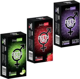 NottyBoy Over Time Extra Delay Apple Flavour Ribbed & Dotted Combo Condom