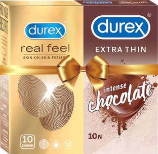 DUREX Real Feel & Chocolate Extra Thin - 20 Condoms (Pack of 2) Condom