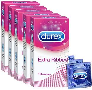 DUREX Extra Ribbed Condoms for Men - 10 Count Pack of 5 Condom