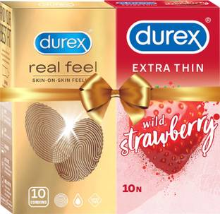 ड्यूरेक्स Real Feel & Strwberry Extra Thin - 20 Condoms (Pack of 2) कंडोम