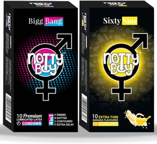 NottyBoy Banana Flavoured And 4 In 1 Ribbed Dotted Contour Over Time Extra Delay Condom