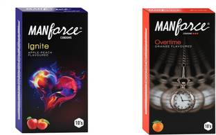 MANFORCE Ignite Apple-peach Flavoured Extra Dotted Box Condoms - 10 Pieces & 3 in 1 Condoms (Ribbed, Contour, Dotted), Overtime Orange Flavoured- 10 Pieces Condom