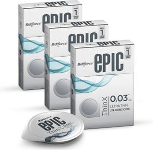 MANFORCE Epic Thinx Condoms for Men| Ultra Thin with 0.03 mm Thickness | 3 Count x 3 Condom
