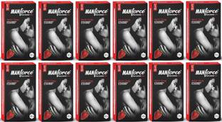 MANFORCE Xotic Strawberry Flavoured Extra Dotted Condoms for Men - 10 pcs x Pack of 12 Condom