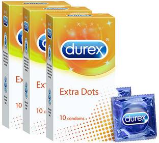 DUREX Extra Dotted Condoms for Men - 10 Count Pack of 3 Condom