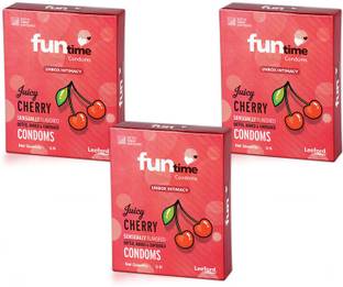 Funtime Juicy Cherry Flavoured Dotted Condoms | Ribbed & Lubricated for Extra Pleasure Condom
