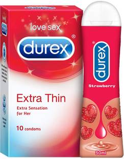 DUREX Extra Thin Condom 10s and Lube - Strawberry Flavoured Lubricant
