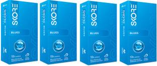 SKORE Blues Coloured with Extra Lubrication & Vanilla Scented (10s x 4 = 40 Condoms) Condom