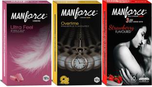 MANFORCE Combo Pack (Strawberry,Black Grapes & Pineapple Flavoured) Condom