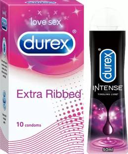 DUREX Extra Ribbed condom 10s and Lube Intense Lubricant Gel Condom