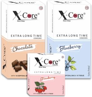 X-कोर Condoms for Men (Extra Dotted, Lubricated, Long Time) with Dispose Bag, Tissue कंडोम