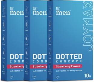 Formen Joymax Dotted Condoms For Men|With Disposable Pouch Pack Of 3|Strawberry Flavor Condom