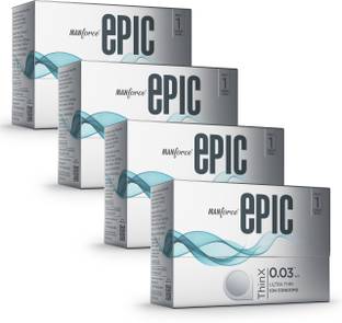 MANFORCE Epic Thinx Condoms for Men| Ultra Thin with 0.03 mm Thickness | 10 Count x 4 Condom