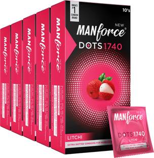 MANFORCE Extra Dotted Condoms, Litchi Flavoured 10 x Pack of 5 Condom