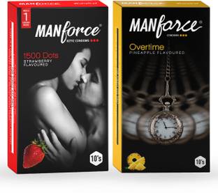 MANFORCE 3 in 1 Wild Ribbed Contour Dotted Strawberry Flavor Condoms - 10 Pieces & Overtime Pineapple 3in1 (Ribbed, Contour, Dotted) Condoms - 10 Pieces Condom