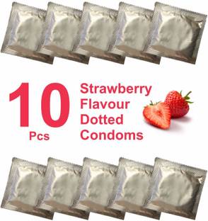 eyurva 10 pcs dotted condoms combo | strawberry flavored dotted condom Condom
