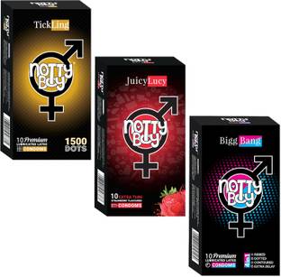 NottyBoy EXTRA TIME, EXTRA DOTS Ribbed Strawberry Flavour Combo Pack Condom