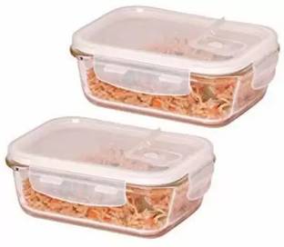 GZ CREATION Glass Mixing Bowl Lunch Box Tiffin Container with Air Tight Lid 2 Containers Lunch Box(665ml) Disposable