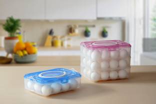 NEWON Plastic 36 Grid Egg Storage Containers basket with Carry Holder (3 Layer, Pink) Storage Basket