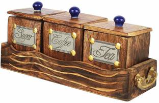 एचओएमएनरिच Wooden Mukhwas Container | Masala Box | Spice Rack | Spice Storage Jars 1 पीस स्पाइस सेट