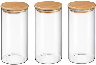 VINDRO Glass, Wooden Tea Coffee & Sugar Container  - 450 ml, 450 ml, 450 ml