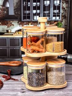 Goodhomes Glass, Wooden Utility Container  - 350 ml