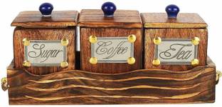 Voody Wooden Tea Coffee & Sugar Container  - 300 ml