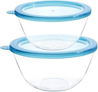 Cutting EDGE Glass Mixing Bowl Borosilicate Round Glass Bowls (1600 ml, 2100ml) with Lid Microwave Safe