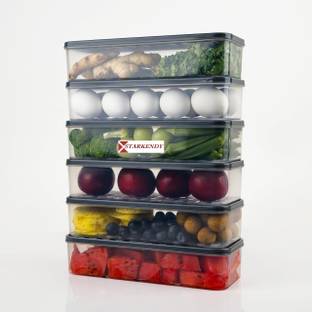 STARKENDY Plastic 6 PCS BPA Free Airtight Unbreakable Fridge Grocery Fruit Kitchen Storage basket Storage Basket