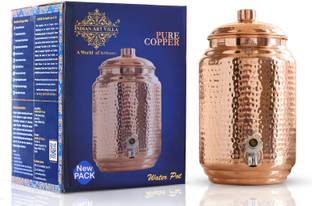 IndianArtVilla Copper Hammered Water Pot Tank Dispenser  - 4.5 L