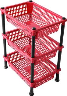 VMBOND Multipurpose Kitchen Storage Organizer Folding Rack Vegetable Basket Plastic Wall Shelf