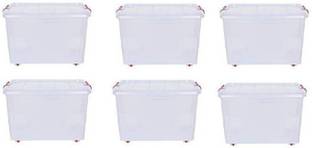 Easymart Multipurpose Storage Container Box with Wheels (25 L - 6 PCS ) - (Clear, Transparent)  - 25 L प्लास्टिक यूटीलिटी कंटेनर
