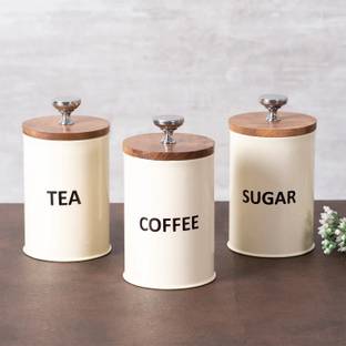 nestroots Wooden, Iron Tea Coffee & Sugar Container  - 400 ml