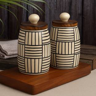 StyleMyWay Ceramic, Wooden Utility Container  - 400 ml
