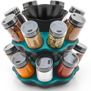 Optimus Containers Kitchen Rack Plastic 360° Spice Jars Masala Jars Spice Box Masala Box Spice Container Set Of 16