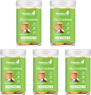 Feedsco Millet Coconut Cookies - Multigrain, Premium Healthy Snack (Each Pack 75g) Cookies Biscuit
