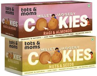 TOTS AND MOMS Healthy & Nutritional Millet & Jaggery Cookies pack of 2 | Ragi & Almonds | Nuts & Seeds-150 gm each Multi Grain Biscuit