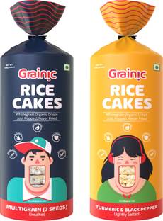 Grainic Organic Wholegrain Brown Rice Cakes ('Multigrain' and 'Turmeric, Black Pepper and Himalayan Salt' Combo) (Pack of 2) (18 Cakes/Pack) Cookie Cake Biscuit