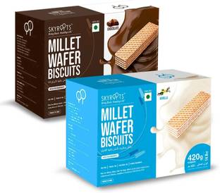 SKYROOTS Millet Wafer Biscuit, 420g Each Crispy and Crunchy, (Vanilla & Chocolate) Cracker