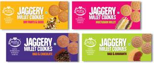 Early Foods Assorted Pack of 4 -Ragi,Dry Fruit,Millet & Chocolate Jaggery Cookies 150gX 4 Cookies Biscuit