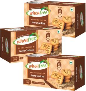 wheafree Jeera Cookies - Gluten Free - Lactose Free - Pack of 3 (200g each) Cookies Biscuit