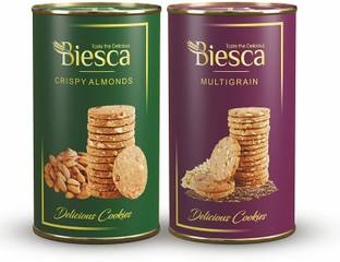 Biesca Crispy Almonds Cookies 190g and Multigrain 170g (Combo Pack) Cookies Biscuit