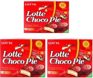 Lotte Chocopie-36 Pcs ( 300 GRAM X 3) Cookie Cake Biscuit