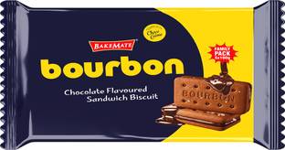 BAKEMATE Bourbon Chocolate Flavored Cream Filled Biscuits Family Pack (5 X 100G) Cream Sandwich Biscuit